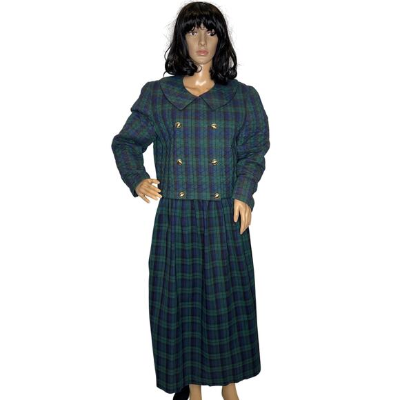 Vintage Cullinane Quilted Plaid Jacket & Skirt Set preppy Made in USA medium - Picture 3 of 15